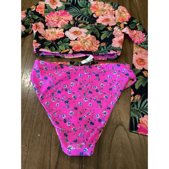 Maaji Floral reversible Long Sleeve Swim Top High Waist Bikini Bottom Set XL - Picture 6 of 9